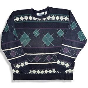 Vintage 90s Knit Argyle Pattern Sweater